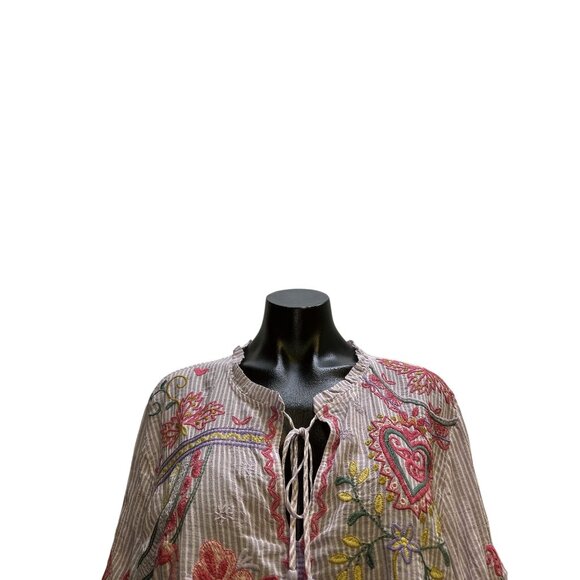 Johnny Was Workshop Purple & White Striped Embroidered Blouse Size L - Picture 3 of 7